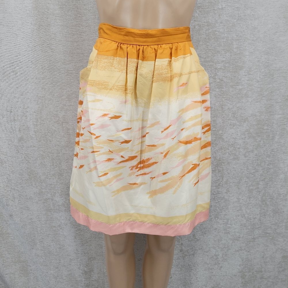 Anthroplogie We Love Vera Goldfish Bowl Silk Skirt With Pockets Women's Size 0